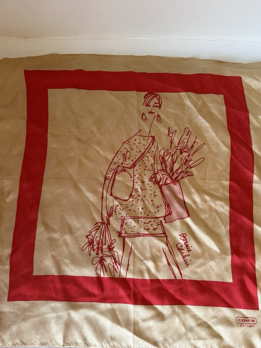 Coach Printed Square Scarf in Gold & Red